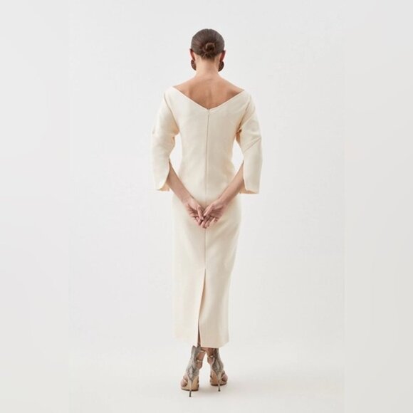 NWT Karen Millen Compact Stretch Off Shoulder Rounded Sleeve Midi Dress - Picture 3 of 5